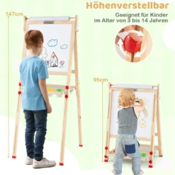 Holz-Kunststaffelei für Kinder 3-in-1 klappbare doppelseitige magnetische Staffelei mit Whiteboard Tafel Natur