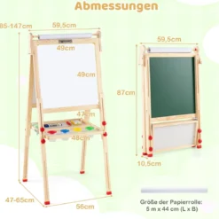 Holz-Kunststaffelei für Kinder 3-in-1 klappbare doppelseitige magnetische Staffelei mit Whiteboard Tafel Natur
