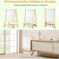 Holz-Kunststaffelei für Kinder 3-in-1 klappbare doppelseitige magnetische Staffelei mit Whiteboard Tafel Natur