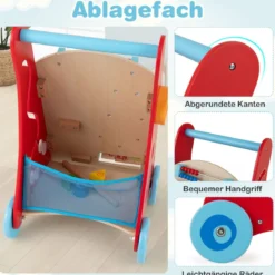 Holz Lauflernhilfe mit Griff & Stauraum & Rädern zum Schieben & Ziehen Lauflernwagen