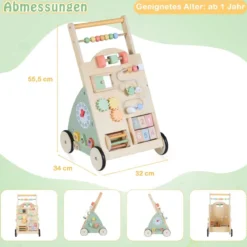 Holz Lauflernhilfe mit Rädern & Aufbewahrungskorb Lauflernwagen Schiebewagen für Babys