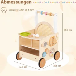 Holz Lauflernwagen mit Abgerundete Kanten für Jungen & Mädchen ab 1 Jahr 35,5 x 31,5 x 50,5 cm