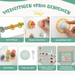 Holz Lauflernwagen mit Stauraum Lauflernhilfe auf Rädern Dessertladen mit Eiscreme Grün