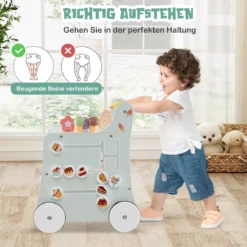 Holz Lauflernwagen mit Stauraum Lauflernhilfe auf Rädern Dessertladen mit Eiscreme Grün