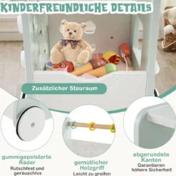 Holz Lauflernwagen mit Stauraum Lauflernhilfe auf Rädern Dessertladen mit Eiscreme Grün