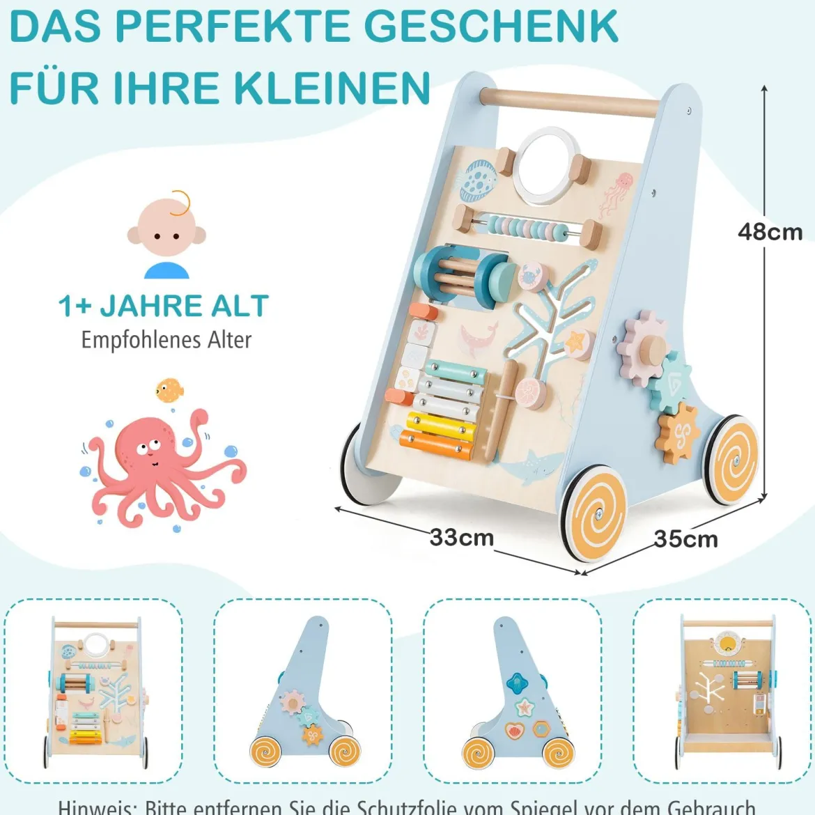 Holz Lauflernwagen zum Schieben & Ziehen Montessori Baby Lauflernhilfe mit Rädern
