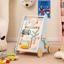 Holz Lauflernwagen zum Schieben & Ziehen Montessori Baby Lauflernhilfe mit Rädern