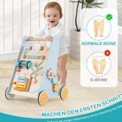 Holz Lauflernwagen zum Schieben & Ziehen Montessori Baby Lauflernhilfe mit Rädern