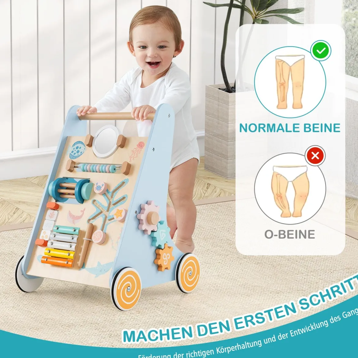 Holz Lauflernwagen zum Schieben & Ziehen Montessori Baby Lauflernhilfe mit Rädern