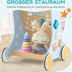 Holz Lauflernwagen zum Schieben & Ziehen Montessori Baby Lauflernhilfe mit Rädern