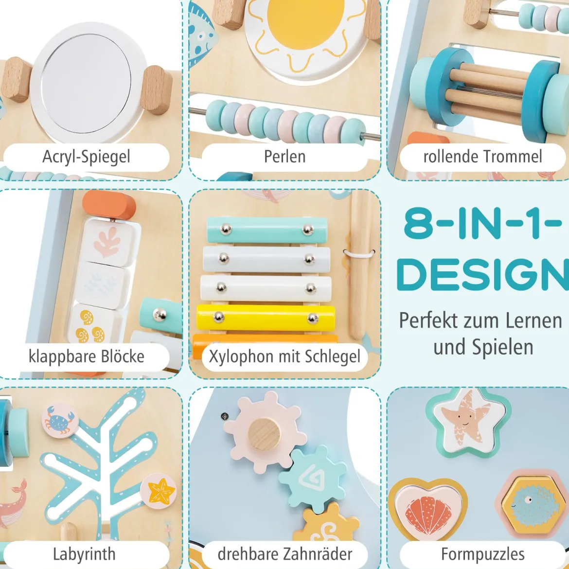Holz Lauflernwagen zum Schieben & Ziehen Montessori Baby Lauflernhilfe mit Rädern