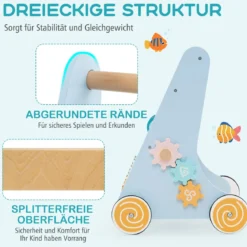 Holz Lauflernwagen zum Schieben & Ziehen Montessori Baby Lauflernhilfe mit Rädern