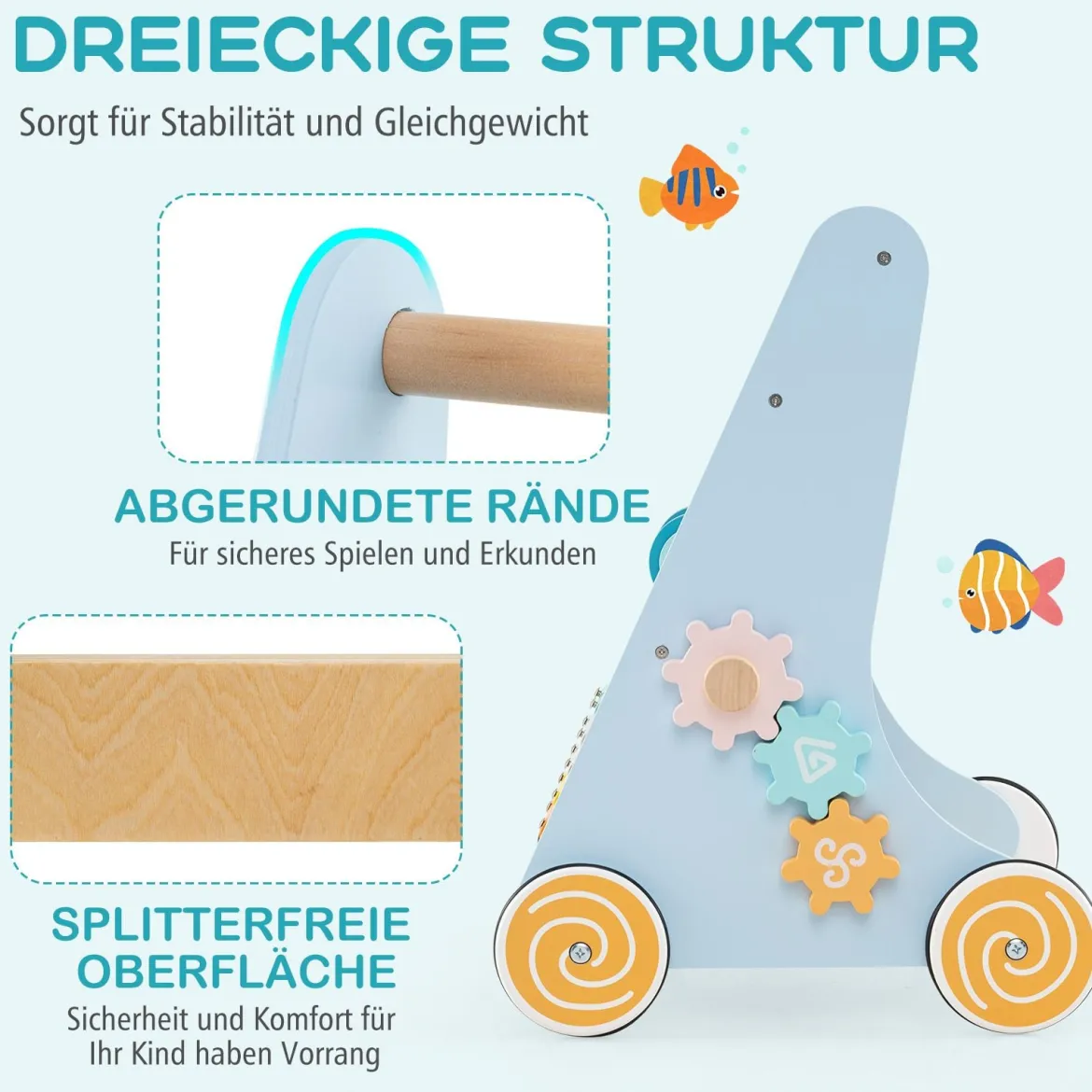 Holz Lauflernwagen zum Schieben & Ziehen Montessori Baby Lauflernhilfe mit Rädern