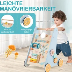Holz Lauflernwagen zum Schieben & Ziehen Montessori Baby Lauflernhilfe mit Rädern