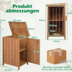 Holz Paket-Lieferbox mit Gasdruck-Deckel & Seitentür & Herausnehmbarem Einlegeboden Paketkasten