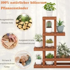 Holz Pflanzenregal mit 6 Ebenen Blumenregal Blumenständer Blumentreppe 90 x 25 x 91,5 cm