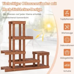 Holz Pflanzenregal mit 6 Ebenen Blumenregal Blumenständer Blumentreppe 90 x 25 x 91,5 cm