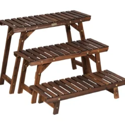 Holz-Pflanzenständer 3-stufiges Eck-Pflanzenregal 3tlg. Blumenständer Braun