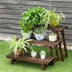Holz-Pflanzenständer 3-stufiges Eck-Pflanzenregal 3tlg. Blumenständer Braun