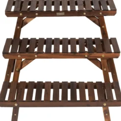 Holz-Pflanzenständer 3-stufiges Eck-Pflanzenregal 3tlg. Blumenständer Braun