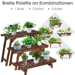 Holz-Pflanzenständer 3-stufiges Eck-Pflanzenregal 3tlg. Blumenständer Braun