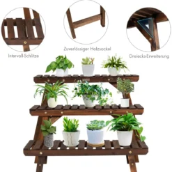 Holz-Pflanzenständer 3-stufiges Eck-Pflanzenregal 3tlg. Blumenständer Braun