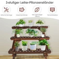 Holz-Pflanzenständer 3-stufiges Eck-Pflanzenregal 3tlg. Blumenständer Braun