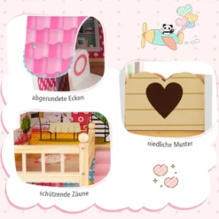 Holz Puppenhaus mit 3 Etagen & 15 Möbel & 6 Zimmern Traumhaus Dollhouse Puppenvilla