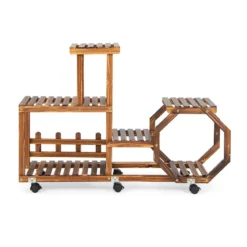 Holzregal zum Ausstellen Bewegliches Blumenregal 87,5 x 29 x 102,5 cm Natur