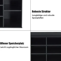 Holz Schuhbank mit Sitzfläche & 10 Offenen Fächern Schuhregal 104 x 30 x 48 cm Schwarz
