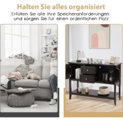 Holz-Sideboard Buffet-Tisch mit unterem Regal Konsolentisch 117 x 38 x 86,5 cm Kaffee