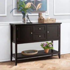 Holz-Sideboard Buffet-Tisch mit unterem Regal Konsolentisch 117 x 38 x 86,5 cm Kaffee
