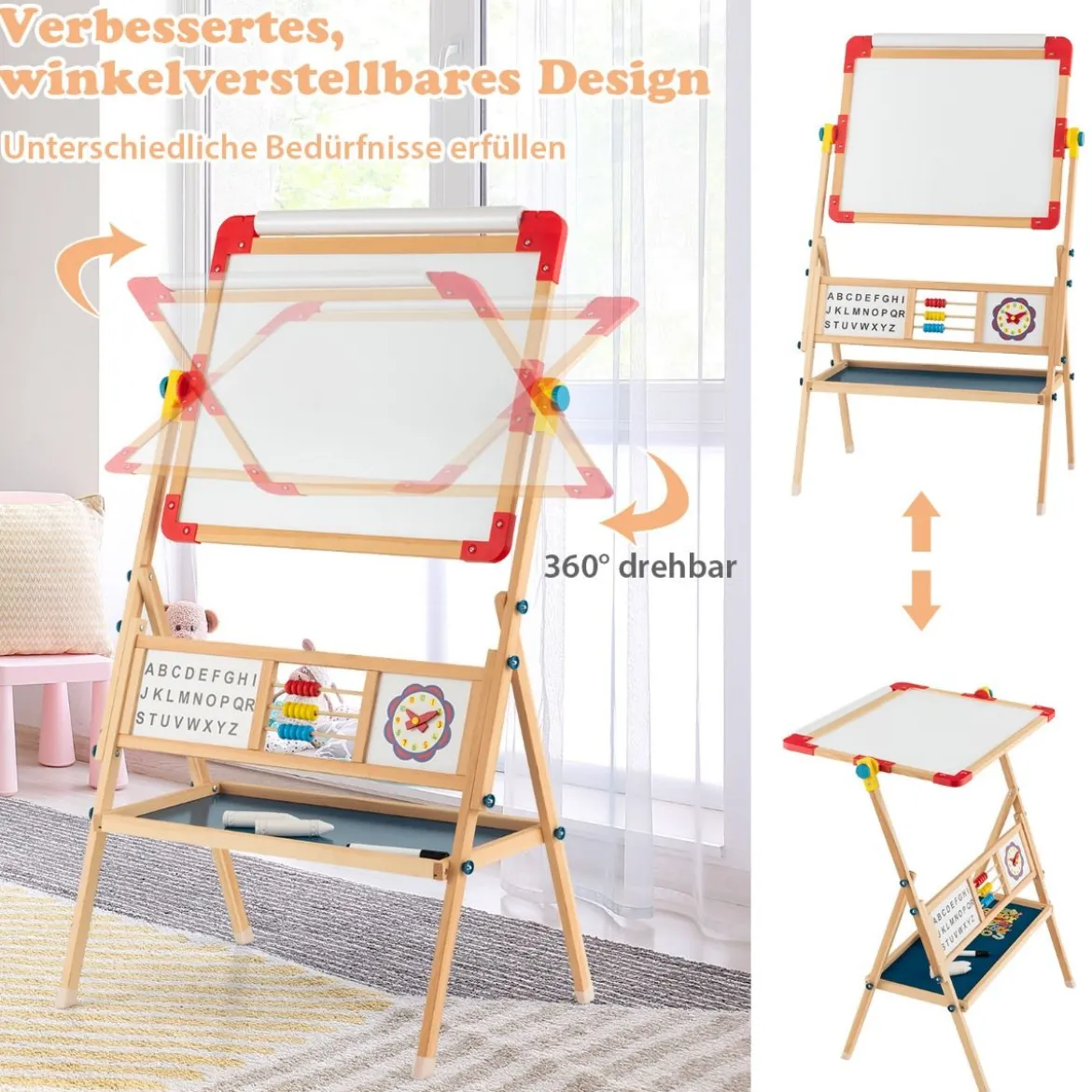 Holzstaffelei Drehbare stehende Kinderstaffelei 62 x 45 x 118 cm