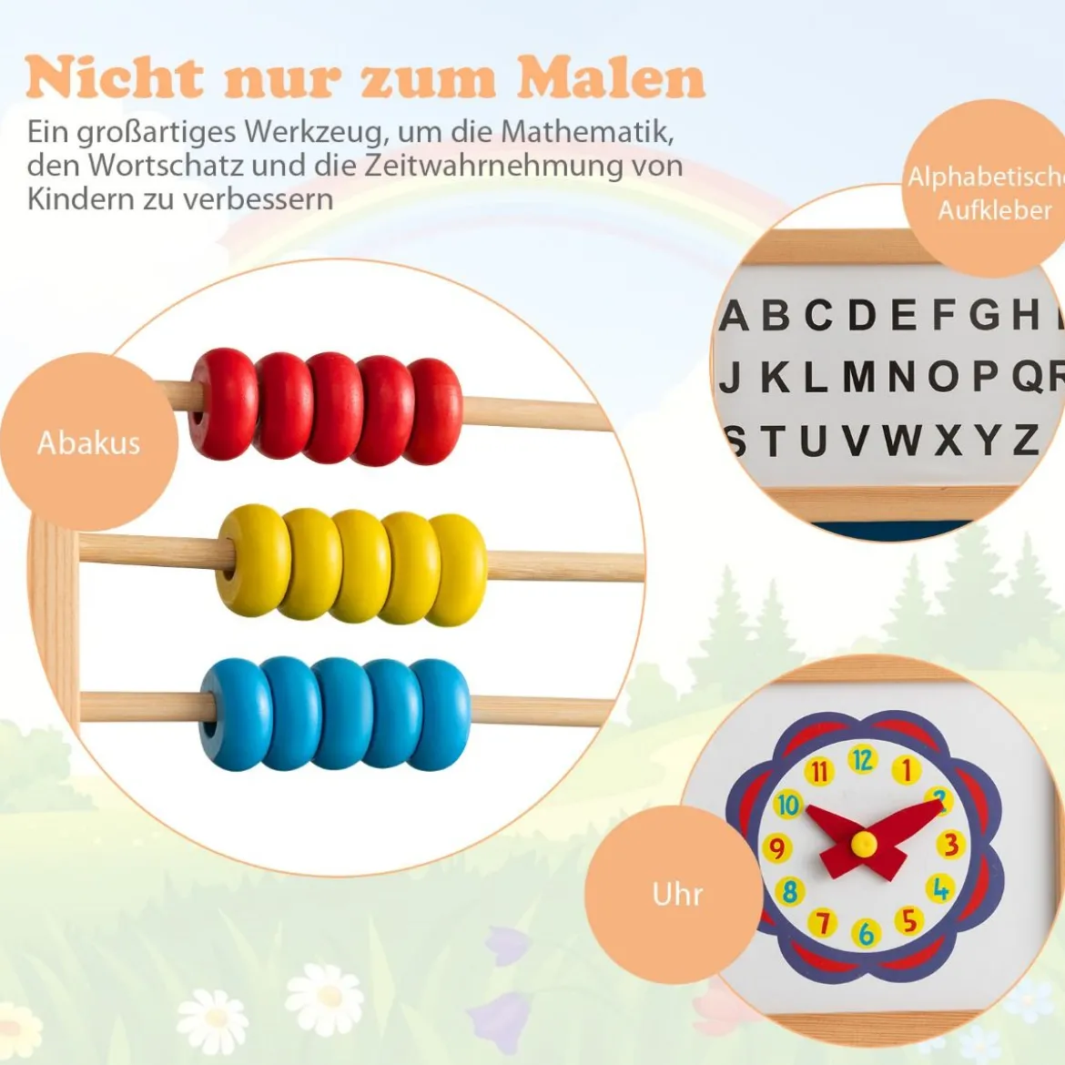 Holzstaffelei Drehbare stehende Kinderstaffelei 62 x 45 x 118 cm