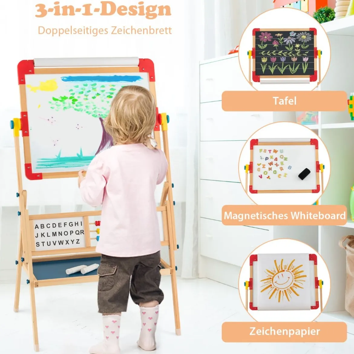 Holzstaffelei Drehbare stehende Kinderstaffelei 62 x 45 x 118 cm