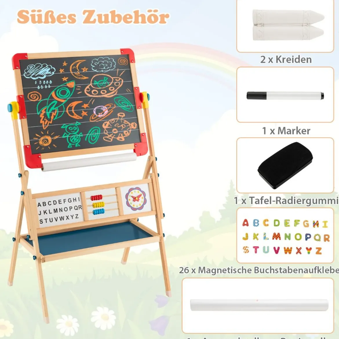 Holzstaffelei Drehbare stehende Kinderstaffelei 62 x 45 x 118 cm