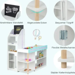 Holz-Supermarkt Spielset mit Kasse & Einkaufswagen & Tafel Spiel Lebensmittelgeschäft