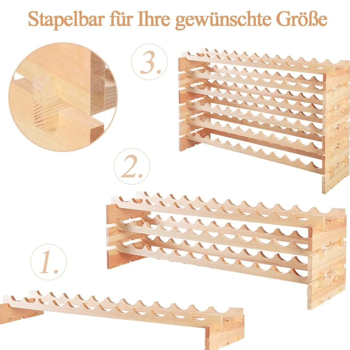 Holz Weinregal für 72 Flaschen Stapelbares Weinständer Flaschenregal Holzregal Weinschrank
