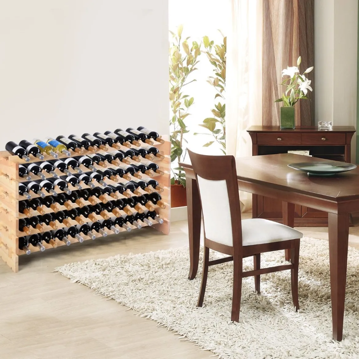 Holz Weinregal für 72 Flaschen Stapelbares Weinständer Flaschenregal Holzregal Weinschrank