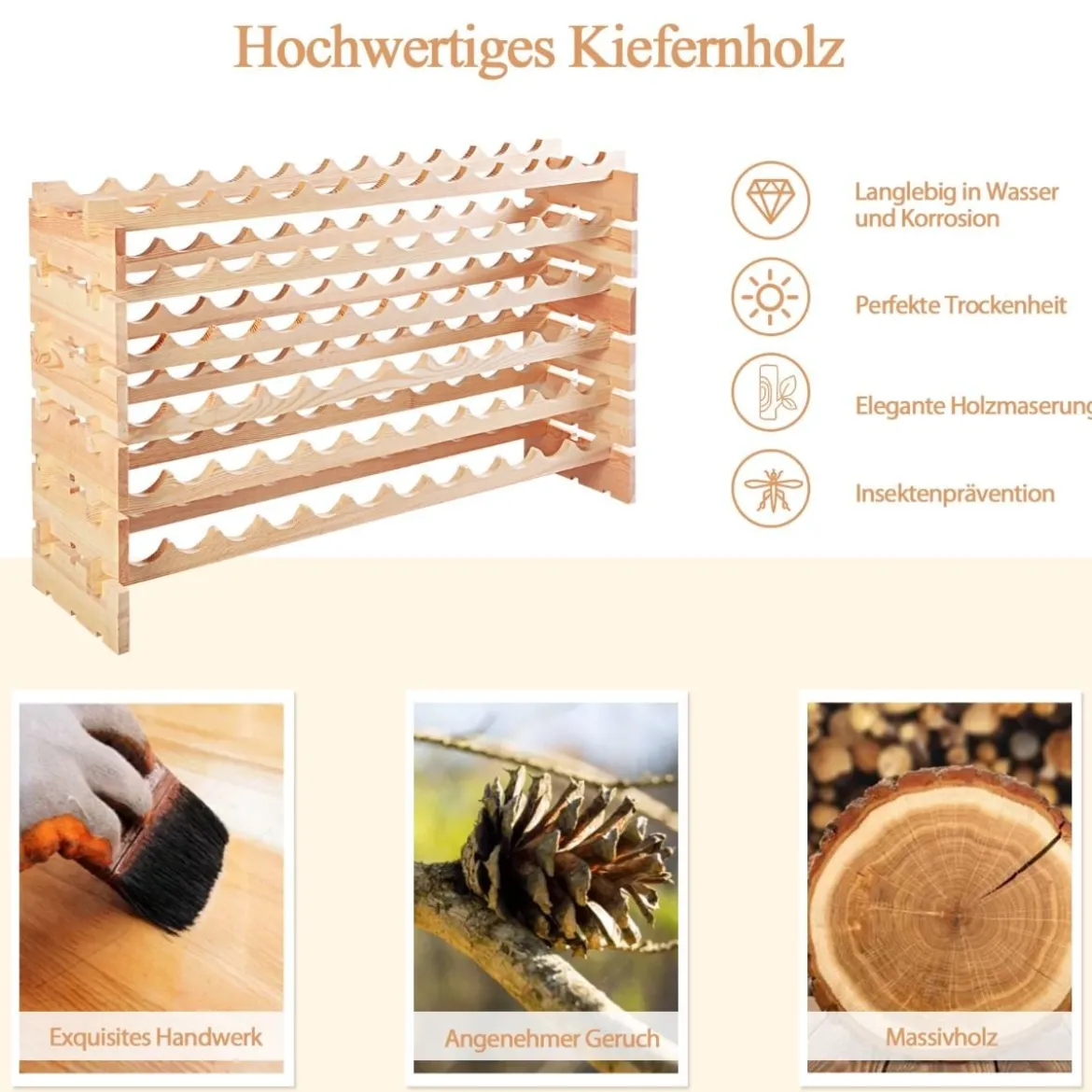 Holz Weinregal für 72 Flaschen Stapelbares Weinständer Flaschenregal Holzregal Weinschrank