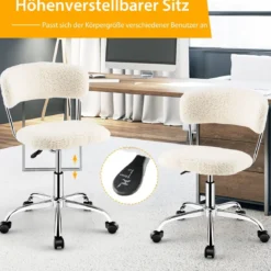 Home Office Drehstuhl aus Kunstpelz mit Höhenverstellbarem gepolstertem Sitz Weiß