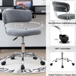 Home Office Drehstuhl aus Kunstpelz mit Höhenverstellbarem gepolstertem Sitz Grau