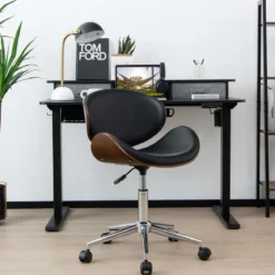 Home Office Schreibtischstuhl mit Gebogenem Drehsitz und Verstellbarer Höhe Schwarz