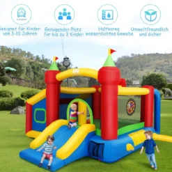 Hüpfburg Aufblasbare Kinder Springburg Spielburg mit Rutsche Bunt 380 x 305 x 215 cm