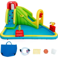 Hüpfburg Aufblasbarer Spielpool Wasserpark Planschbecken mit Rutsche 400 x 335 x 230 cm Farbig