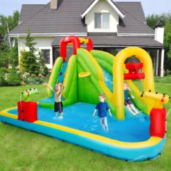 Hüpfburg Aufblasbarer Spielpool Wasserpark Planschbecken mit Rutsche 400 x 335 x 230 cm Farbig