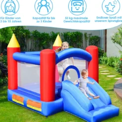 Hüpfburg Aufblasbares Outdoor Springburg mit 4 Säulen Rutsche Komplett-Set 3x2x2m