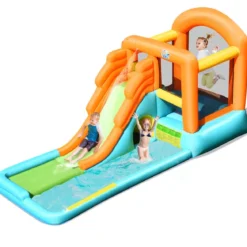 Hüpfburg aufblasbar Spielpool Wasserspiel Wasserpark mit Wasserrutsche 490 x 225 x 240 cm