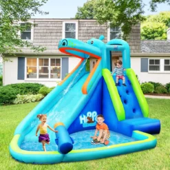 Hüpfburg aufblasbar Wasserrutsche Aufblasbare Spielpool Wasserspielcenter mit Rutsche 350*300*225cm