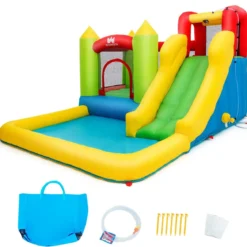 Hüpfburg aufblasbar Wasserrutsche Spielpool Planschbecken mit Rutsche 350 x 280 x 190cm